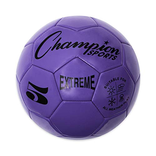 Champion Sports Extreme Series Soccer Ball Regulation Size 5 - Collegiate, Professional, And League Standard Kick Balls - All Weather, Soft Touch, Maximum Air Retention - For Adults, Teenagers, Purple