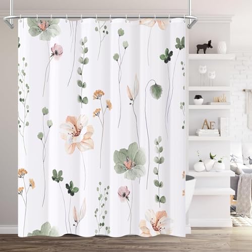 Lista de Cortinas para baño de plastico comprados en linea. 46 JIUS@FF Cortina De Ducha Floral Verde, Cortina De Ducha Floral Colorida para Baño, Juego De Cortina De Ducha De Tela Impermeable, Decoración De Baño con 12 Ganchos De 71 X 71 In...