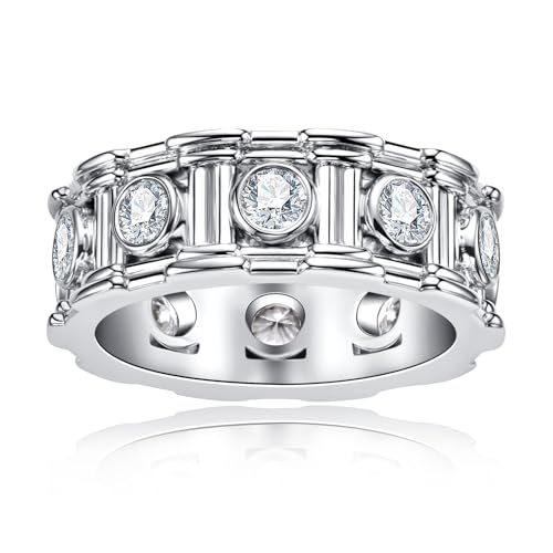 AnuClub Moissanite Wedding Ring Wedding Band D Color VVS1 925 Sterling Silver 2.5/3mm Roman Column Retro Eternity Promise Engagement Anniversary Band Ring for Men Women Couples with Certificate