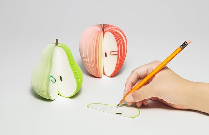 Image of Sticky Notes 3D Fruit Shape Non-Sticky Notepads, Set of 2 | Kawaii and Fruit Colorful, DIY Scratch Pad, With Paper Clip, For Office and School