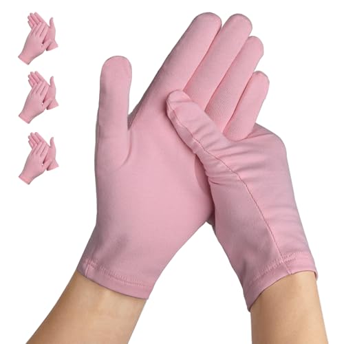 AovYoo 3 Pares Guantes de Algodón Guantes Hidratantes Dermatologicos, Guantes Trabajo Delgado, Guantes para Crema Manos (Rosa)