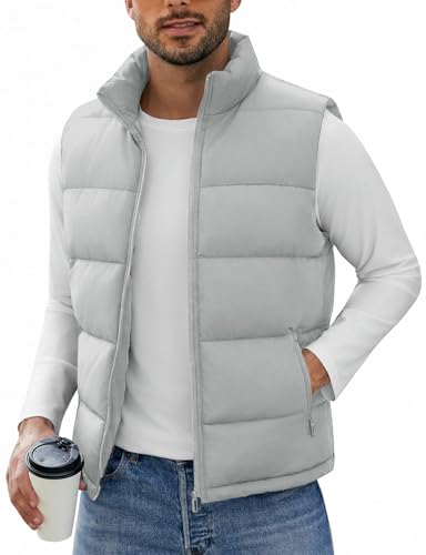 Image of WHN Men's Casual Puffer Vest Lightweight Full Zip Up Work Sleeveless Jacket Stand Collar Outerwear with 3 Pockets
