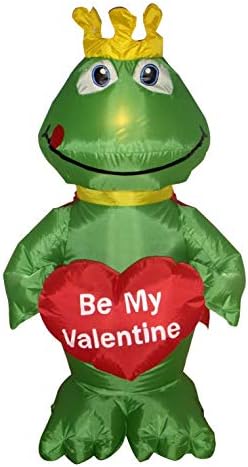 4 Foot Tall Valentin's Day Inflatable King Frog with Red Heart "Be My Valentine" Romantic Sweet Valentines Gift for Couples Light Up LED Lights Outdoor Indoor Holiday Blow up Lighted Yard Decoration