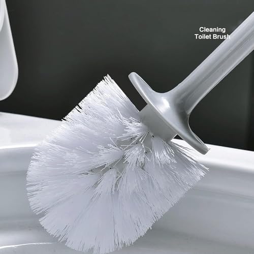 Image of Favria Toilet Brush with Holder - Long Handle, Wall-Mounted Stand, Durable Bristles - Bathroom Cleaning Brush (Pack of 2 Grey)