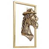 Animal Heads Wall Decor (Includes Metal Frame) Resin Animals Sculptures Head Wall Hanging Decoration Gold vintage Wall Sculpture for Living Room Bedroom Office(Horse)