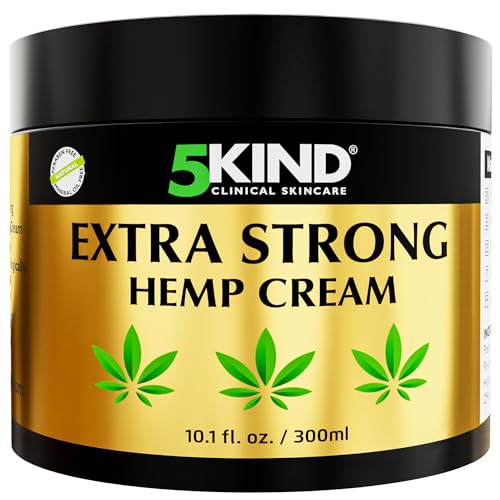 5kind Extra Strong Hemp Cream 10.1 fl oz - Maximum Strength - Natural Soothing Topical Cream - Muscle Rub for Lower Back, Joints, Neck, Knees, Shoulders