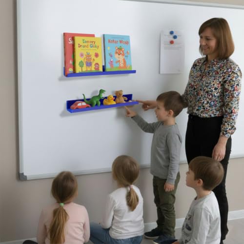 Image of 2 Pack Magnetic Book Shelf - Acrylic Reusable Display Panel for Whiteboards, Classrooms & Home, Adhesive-Free Storage with 11lb Capacity (Blue)