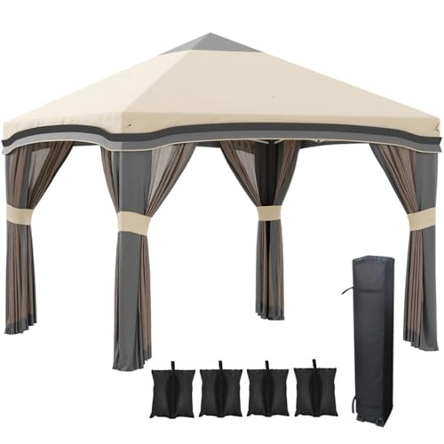 Carpa de camping con patas ajustables beige y marrón miniatura 1