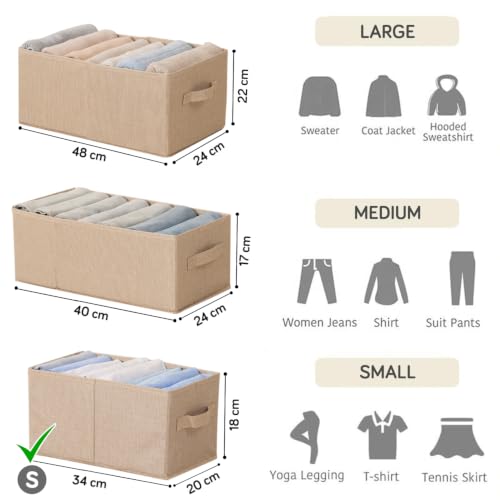Image of HOKIPO Fabric Storage Box and Organiser for Clothes | Storage Bin for Wardrobe Fabric Organizers with Handle, Small, Pack of 1 - Beige (AR-6683-BGE)