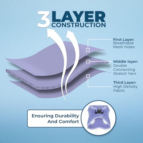 Image of Best Pet Supplies - All Weather Mesh /Plush, Reflective, No Pull Harness for Small, Medium Dogs, Cats - Secure with Hook & Loop Fastener, Buckle, Double D-Rings - Lavender, L