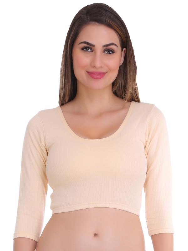 selfcare Women Solid Cotton Blend Round Neck 3/4 Sleeve Innerwear Thermal Top-picture-29
