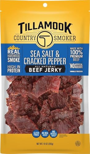 Image of Tillamook Country Smoker Real Hardwood Smoked Beef Jerky, Sea Salt & Cracked Pepper, 10 Ounce