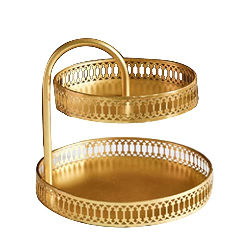 Double Layer Fruit Plate Dessert Stand Pastry Tray Decorative Copper Gold Biscuits Dessert Display Plate Cupcake Tower Dessert Stand Cake Stand Tray Rackfor Wedding(Vertical Grain)