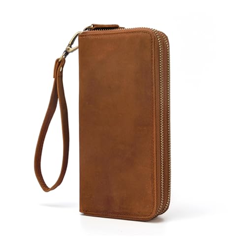 LUUFAN Men's Genuine Leather Clutch Bag Double Zipper Purse Zip-Around Wallet