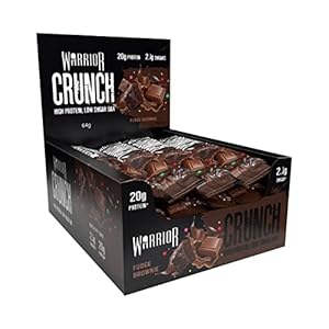 Warrior Crunch Protein Bars, Fudge Brownie 12 x 64g – High Protein Snacks (20g), Low Sugar, Low Calorie Snack Bar, Guilt-Free On-the-Go Treats, Multipack Diet Bars for Weight Loss