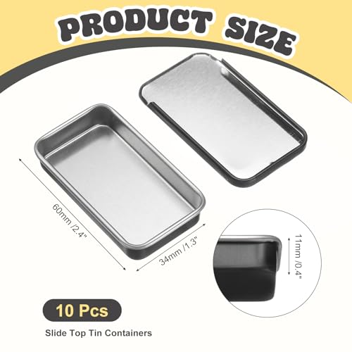 Image of uxcell 10Pcs Slide Top Tin Containers, Mini Metal Empty Tins Box with Sliding Lids, 2.4 inchx1.3 inchx0.4 inch Rectangular Storage Organizers for Lip Balm, Solid Perfume, Small Items, Matte Black