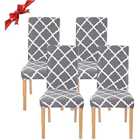 Jaotto Dining Chair Covers Set of 4,Stretch Chair Covers for Dining Chairs,Chair Slipcovers Protector Removable Spandex Washable High Back Dining Chair Covers for Kitchen Banquet(Grey Geometry,4PC) Cover