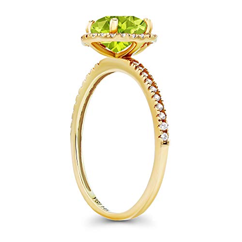 Solid 14K Yellow Gold 7mm Natural Genuine Birthstone & Created White Sapphire Halo Engagement Ring For Women, Size 72