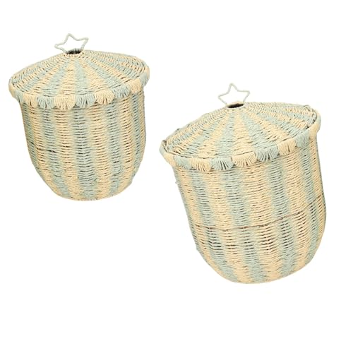 Panier à linge en rotin anti-odeur avec couvercle | Grand modèle vert