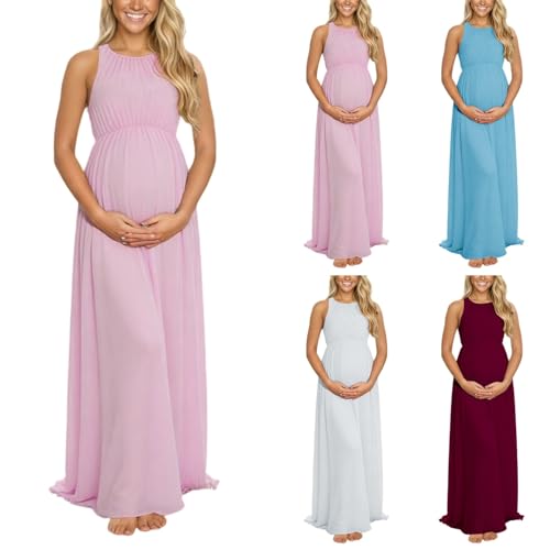Genérico Vestido de maternidad elegante para fiesta formal con encaje y corte suelto sin mangas, Rosa claro, L