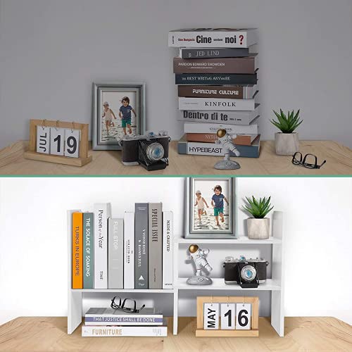 Gtin Expandable Wood Desktop Bookshelf,Desktop Organizer Office Storage Rack,Wood Display Shelf-Free Style Display Stand Shelf,Corner Desk Storage Shelf,Countertop Bookcase For Office Supplies,White #TOP7