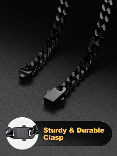 U7 Stainless Steel Cuban Link Chain,Black/14K Gold Miami Mens Cuban Chain, 5mm/7mm/9mm/12mm Hip Hop Chains for Men,18-30 inches3