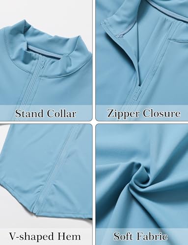 FEOYA Women's Slim Fit Full Zip Running Jacket Stand Collar Sports Tops Skinny Workout Gym Yoga Coat Stretch Activewear Fitness Crop Top S-XL - Image 6