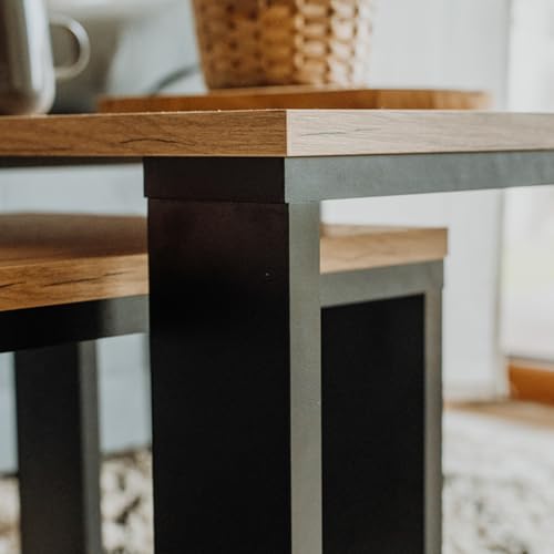 Lehmann Table Basse en Bois, Set de 2 Tables en 2 Tailles, Salon, carrée pour canapé avec piètement Noir et Plateau en Bois, Set de Table d'appoint pour Le Salon – Image 6
