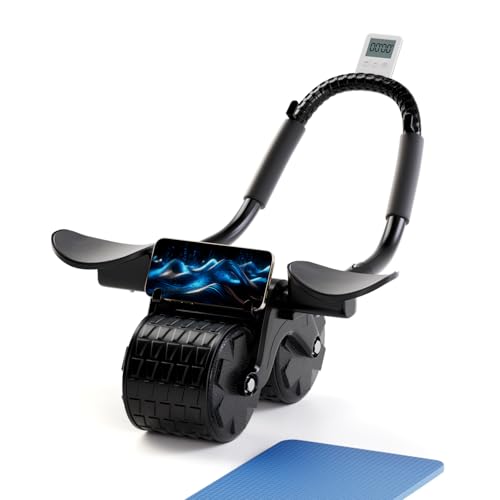 2026 New Ab Roller Wheel with Timer & Knee Mat,Automatic Rebound Abdominal Wheel with Elbow Support Ab Workout Equipment for Strengthening Core Muscles Abs Exercise Roller for Women Men (Black)
