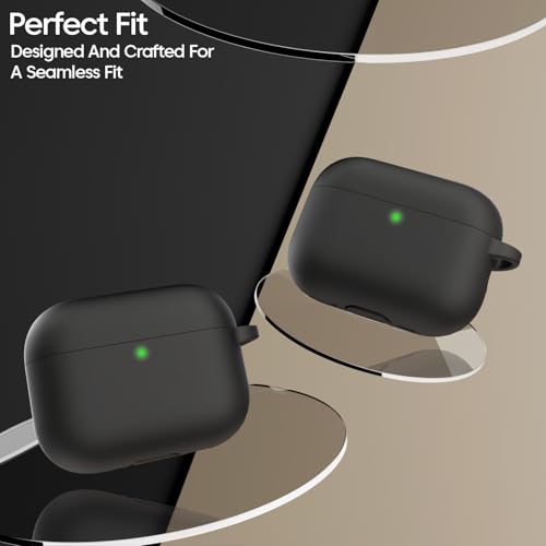 Image of Sounce Earphone Case Cover Compatible with Airpods Pro 3 / 3rd Generation TWS Soft Silicone Skin Case Cover Shock Absorbing Protective Case with Keychain [Front LED Visible] - Black