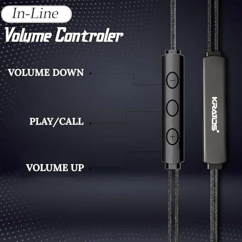 Image of Kratos Tune V4 Black C Type Earphones Wired, Inline Control Type c Headphones with Mic, Sweat Resistant, Comfort Fit Type c Earphone with Volume Control,Metallic c pin Earphones