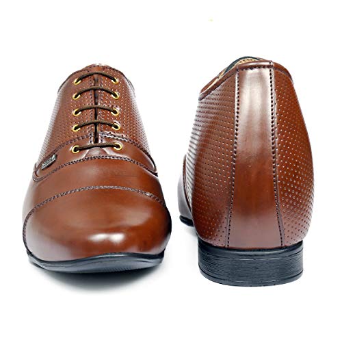 Image of BXXY 9 cm (3.5 Inch) Height Increasing Casual Shoe Oxford Lace-Up Semi Brogue l Patent Faux Leather Shoes