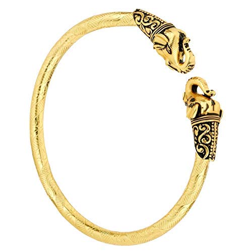Wonder Care Elephant Face Kada for men and women|Antique Finish Bahubali Cuff Bracelet for men| Religious Rakhi Bracelet | Free size (GOLDEN) Indian Raakhi for Brother