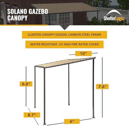 Shelterlogic 22516 10' X 6' Solano Gazebo Canopy Charcoal Carbon Steel Frame And Marzipan Water-Resistant And Sun Protection Tan Cover thumb #1