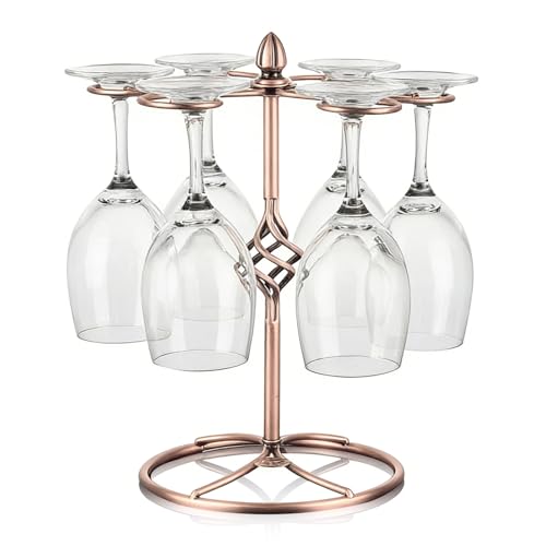 Tomotato Soporte para copas de vino, Elegante estante independiente con 6 ganchos y base de hierro estable, Organizador de copas desmontable para hogar, restaurante, hotel o bar