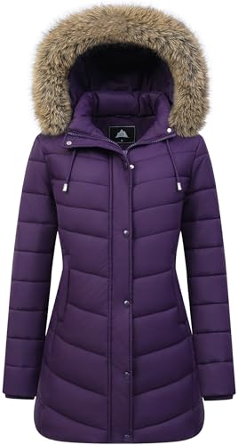 Women's Long Winter Puffer Coat Warm Thicken Fleece Lined Down Jacket Waterproof Detachable Hooded Parka