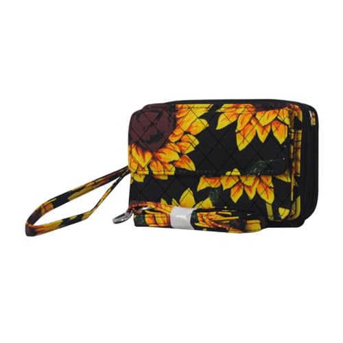 NGIL Canvas All-in-One Women’s Wristlet Wallet, Zippered Organizer Wallet for Travel, Cards, and Cash (Sunflower-Black)