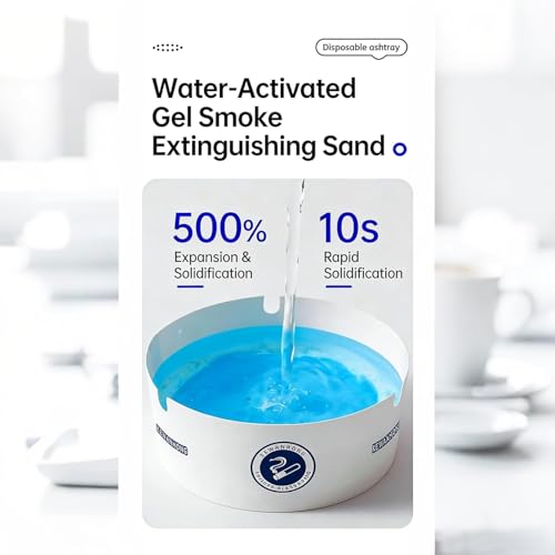 Image of Disposable Ashtray 25-Pack - Portable Paper Cigarette Ashtrays with Water-Activated Gel Sand Base, Odor Control & Mess-Free Design for Home, Office, Car, Patio, Travel,Camping & Outdoor Use