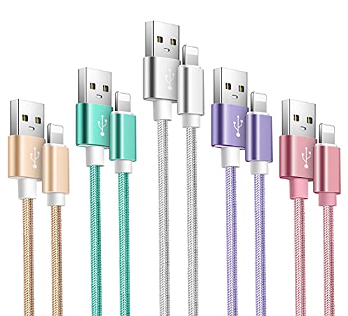 iPhone Charger Apple MFi Certified 5 Pack 10ft 6ft 6ft 3ft 3ft iPhone Charging Cables Long Nylon Fast Chargers Lightning Cord for Apple iPhone Compatible iPhone 13 12 11 Pro Max XS XR X 8 7 6S 6 SE