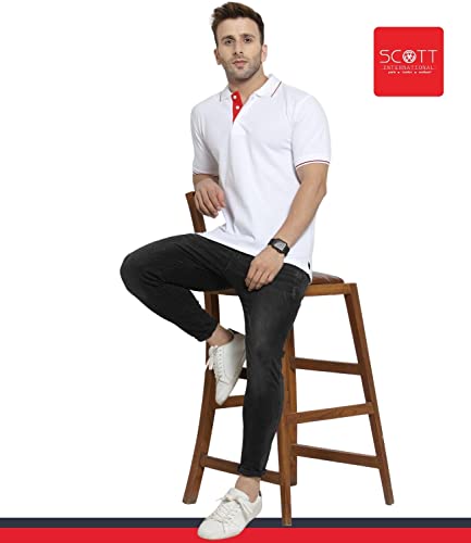 Image of Scott International Men's Organic Cotton Regular Fit Polo T-Shirt (White with Red, 2XL)