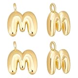 PH PandaHall 18K Gold Plated Letter Charms Bubble Letter M Pendant Charm for Earring Bracelet Necklace Name Personalized Jewelry Making Valentines Mother's Day Christmas Gift 4pcs