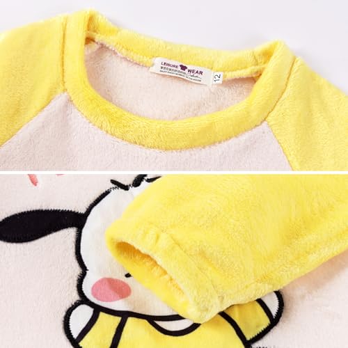 Cartoon Fleece Pajamas Set Petite Women Girls Fuzzy Sleepewear Lounge Sets Long Sleeve Top and Pants 2 Piece Pjs Set4