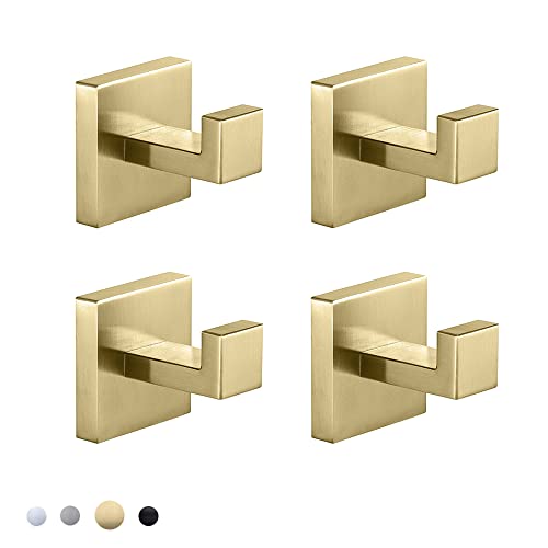 Couobo Towel Hooks Sus304 Stainless Steel Brushed Nickel Bath Coat Robe Clothes Square Hook Hanger Wall Hook Holder For Bathroom Kitchen Hotel Wall Mounted 4 Pack (Brushed Gold) #TOP25