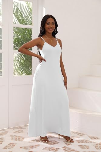 Image of Women's Maxi Dresses V-Neck Adjustable Spaghetti Strap Sleeveless Dress Plus Size with Pockets