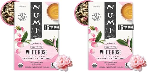 Image of Numi Organic White Rose Tea, 16 Tea Bags, White-Tea & Fragrant Rosebuds, Low Caffeine (Pack of 2)