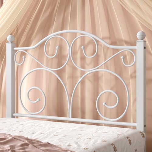 Image of VECELO Twin Size Bed Frame with Headboard and Footboard, Heavy Duty Metal Slat Support, Platform Mattress Foundation, No Box Spring Needed, Easy Assembly, White