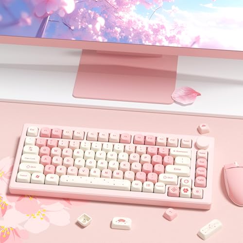 Image of dagaladoo PBT Keyboard keycaps,Pink moa keycaps,Cherry Blossom
