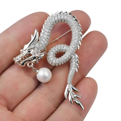 Image of Vintage Crystal Dragon Brooch Lapel Pin Decorative Safety pins for Clothing Rhinestone Animal Brooch Jewelry