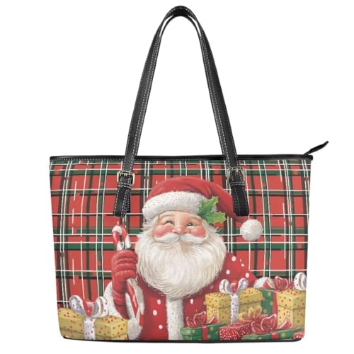 Image of Coldinair Christmas Leather Tote Bag for Women with Zipper Large Shoulder Tote Bag Shopping Casual Travel Bag Handbag Purse