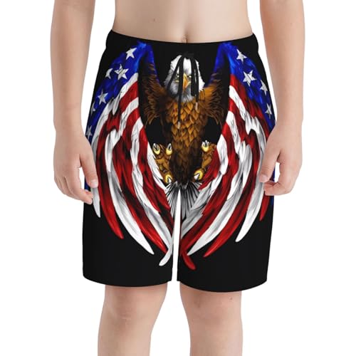 USA Flag Patriotic Eagle Youth Beach Pants, Soft and Breathable, with Drawstring Waist, Suitable for Sports and Leisure.3